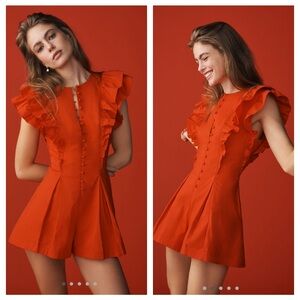 Anthropolgie Maeve Ruffle-Sleeve Romper Size XL Feminine Romantic Love Size